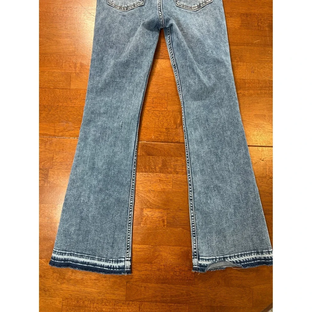 Abercrombie Kids Jeans Girls 11/12 Blue High Rise Flare Raw Hem Denim